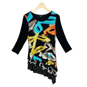 CALESSA Tunic Top Blouse Asymmetrical Hem